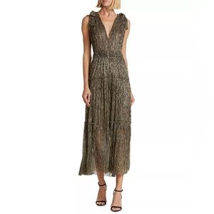 Sabina Musayev Helena Gold Metallic Midi-Dress - SMALL
